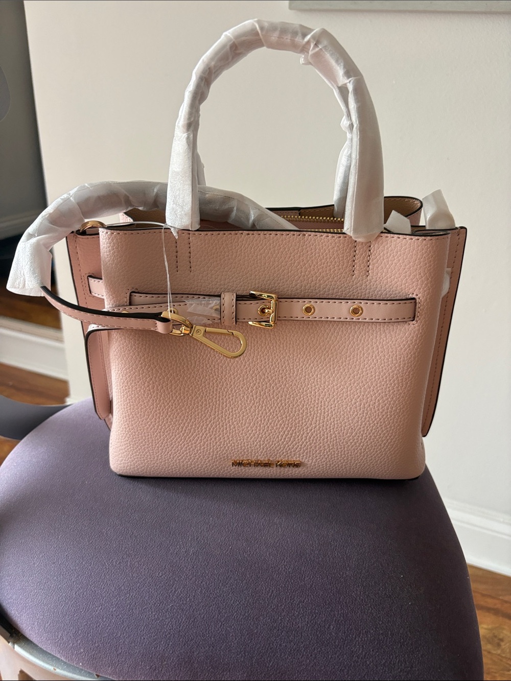 Michael Kors Light Blush Pebbled Satchel with Gold Hardware